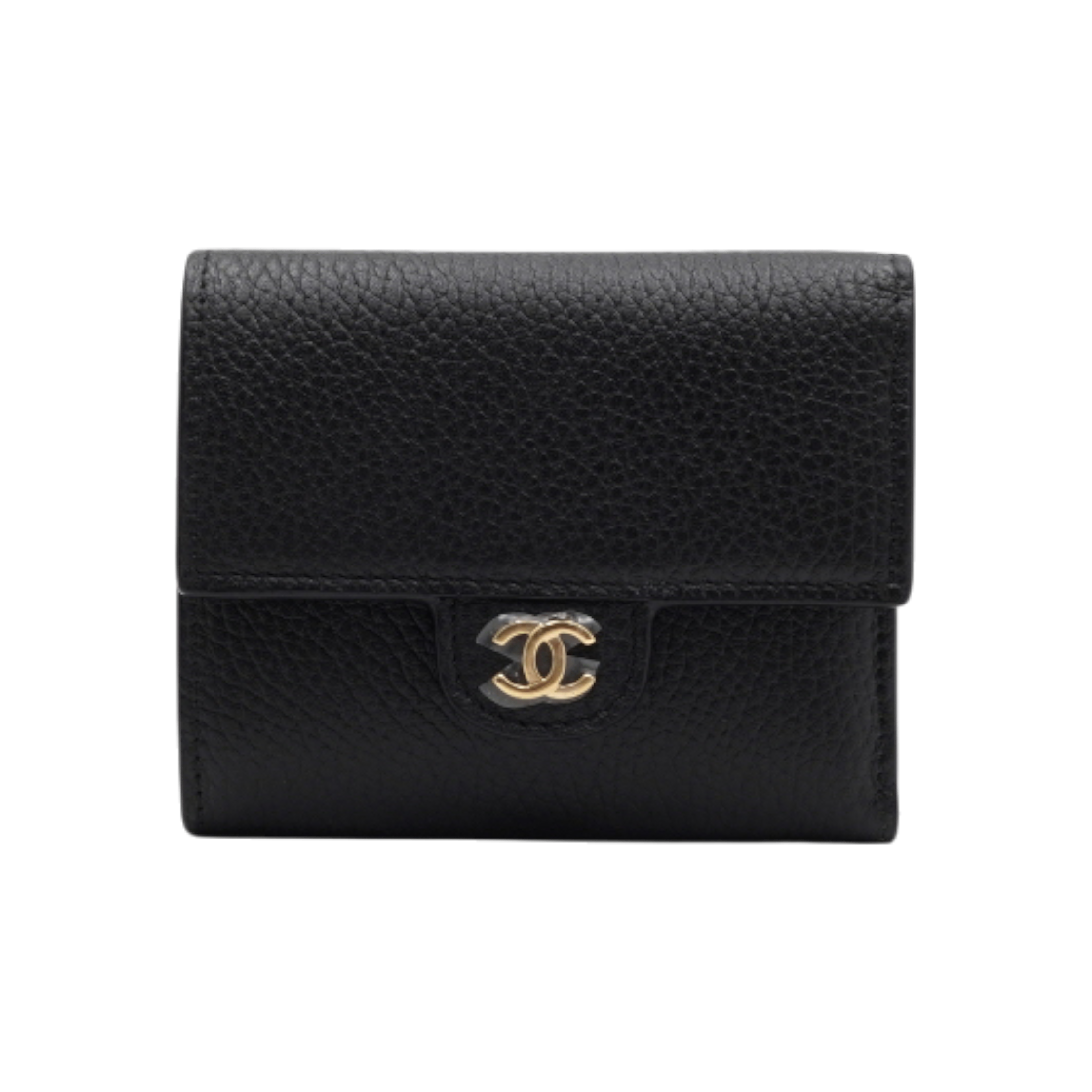 ITFPIE6TFOCI Chanel Black Grained Calfskin Leather Gold CC Small Flap Wallet