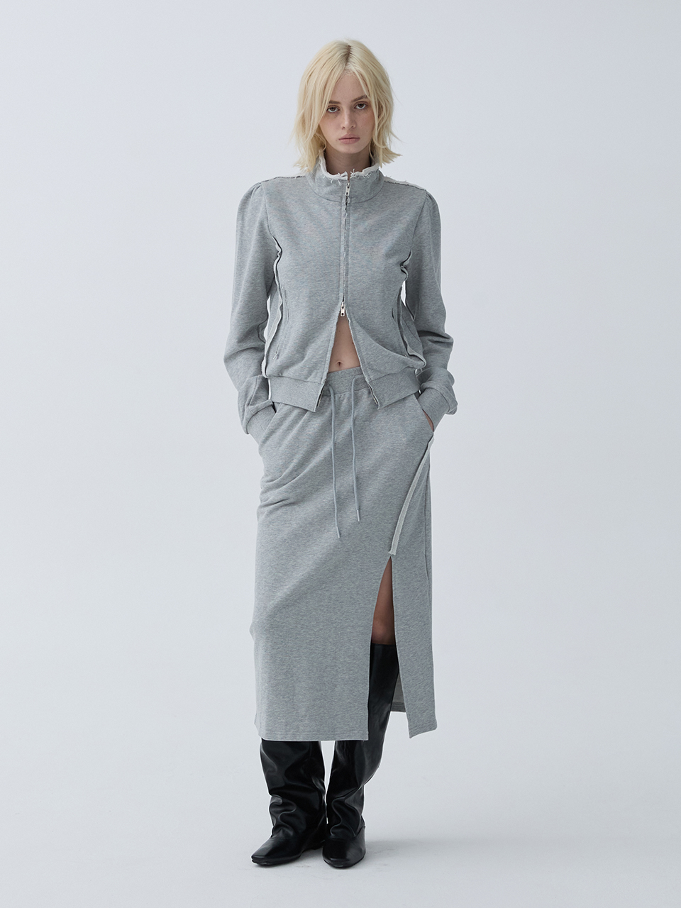 아크무어 그런지 컷오프 스웨트 롱스커트 그레이(ARCMOOR Grunge Cut-off Sweat Long Skirt Grey) - 2