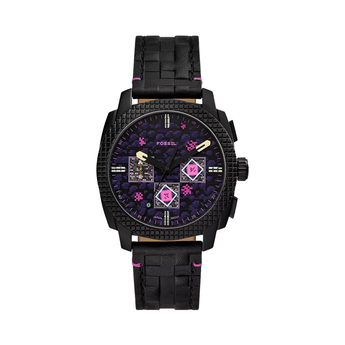 파슬 x 마인크래프트 리미티드 에디션 더 네더 쿼츠 크로노그래프 44mm 레더 블랙 퍼플(Fossil x Minecraft Limited Edition The Nether Quartz Chronograph 44mm Leather Black Purple)