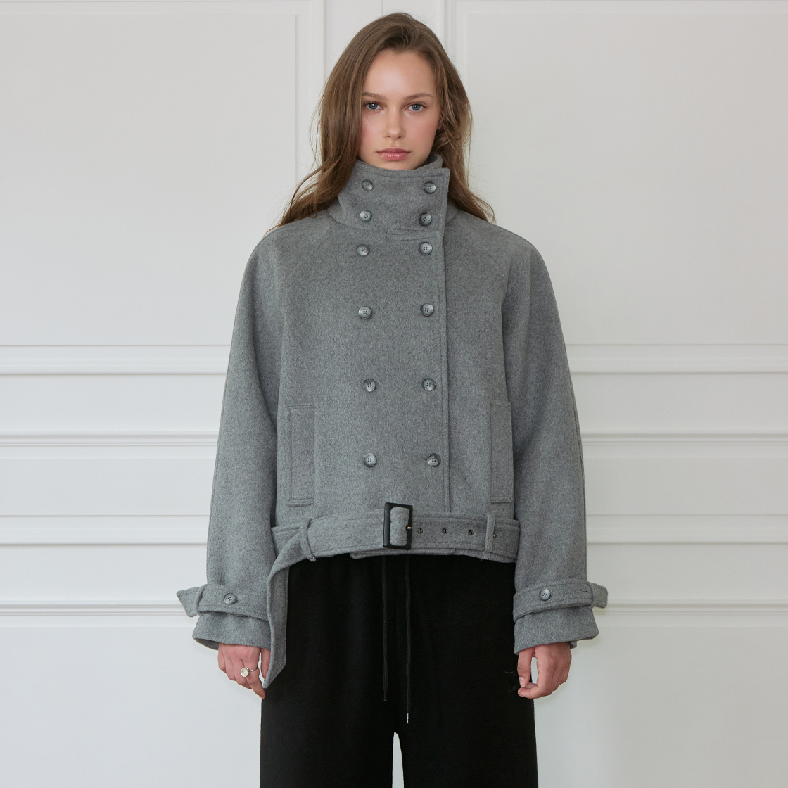 로제프란츠 더블 브레스티드 울 크롭 코트 [그레이](Rosefrantz Double-Breasted Wool Crop Coat [Gray]) - 2