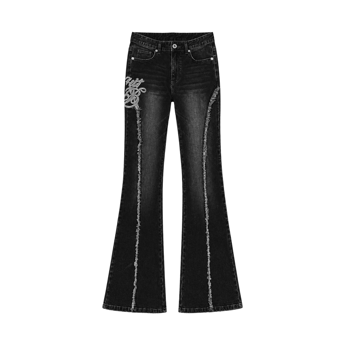 벤힛 셰리프 자수 코튼 부츠컷 팬츠_흑청(VENHIT Sheriff Embroidered Cotton Bootcut Pants Black Denim) - 2