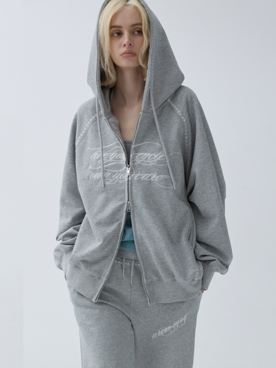 아크무어 에센셜 자수 후드 집업 그레이(ARCMOOR Essential Embroidered Hooded Zip-Up Grey) - 6