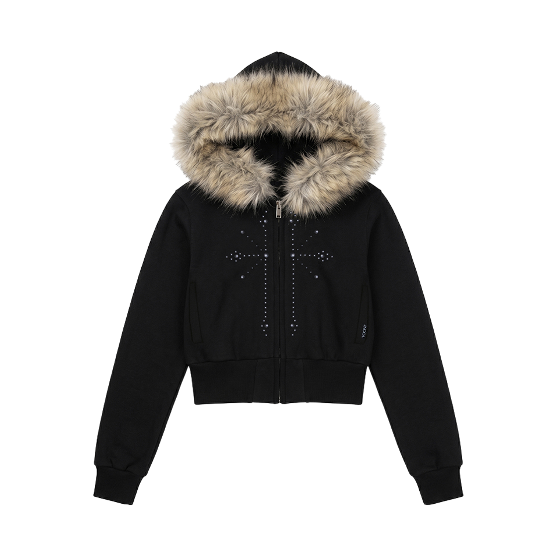 VT26WHZ103BLK VOONT Slim Fit Fur Trimming Hood Zip-Up (BLACK)