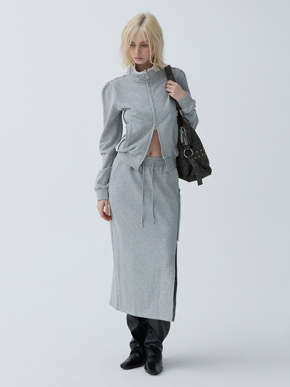 아크무어 그런지 컷오프 스웨트 롱스커트 그레이(ARCMOOR Grunge Cut-off Sweat Long Skirt Grey) - 5