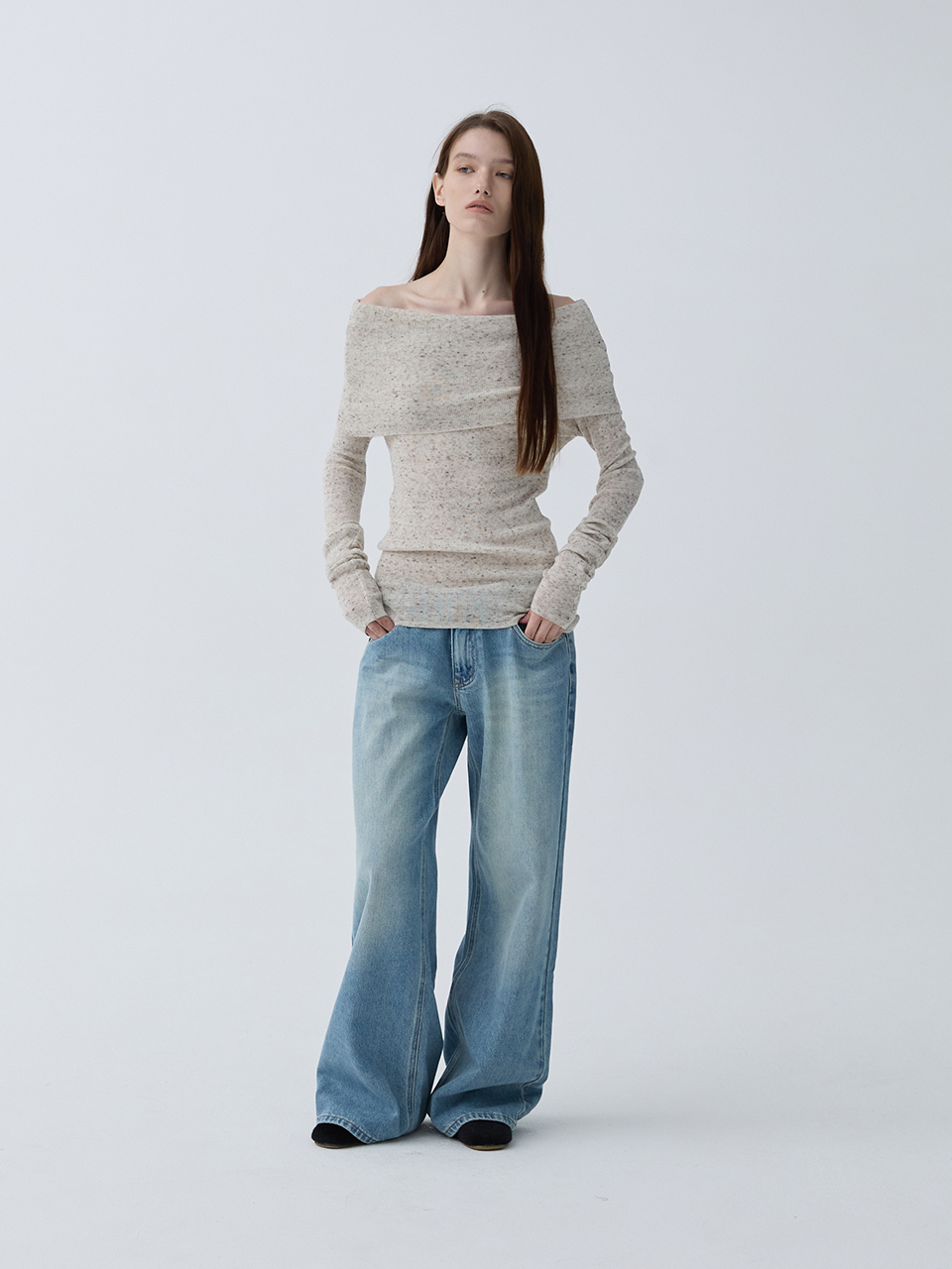 아크무어 케이프 오프넥 니트 톱 멜란지 그레이(ARCMOOR Cape Off-Neck Knit Top Melange Grey) - 4