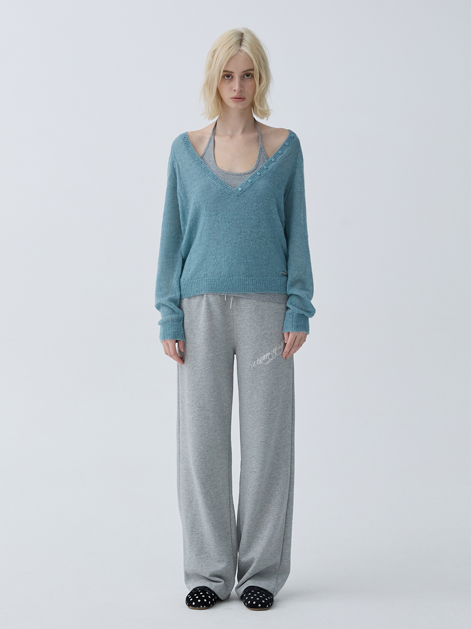 아크무어 에센셜 자수 로우웨이스트 팬츠 그레이(ARCMOOR Essential Embroidered Low-Waist Pants Grey) - 2