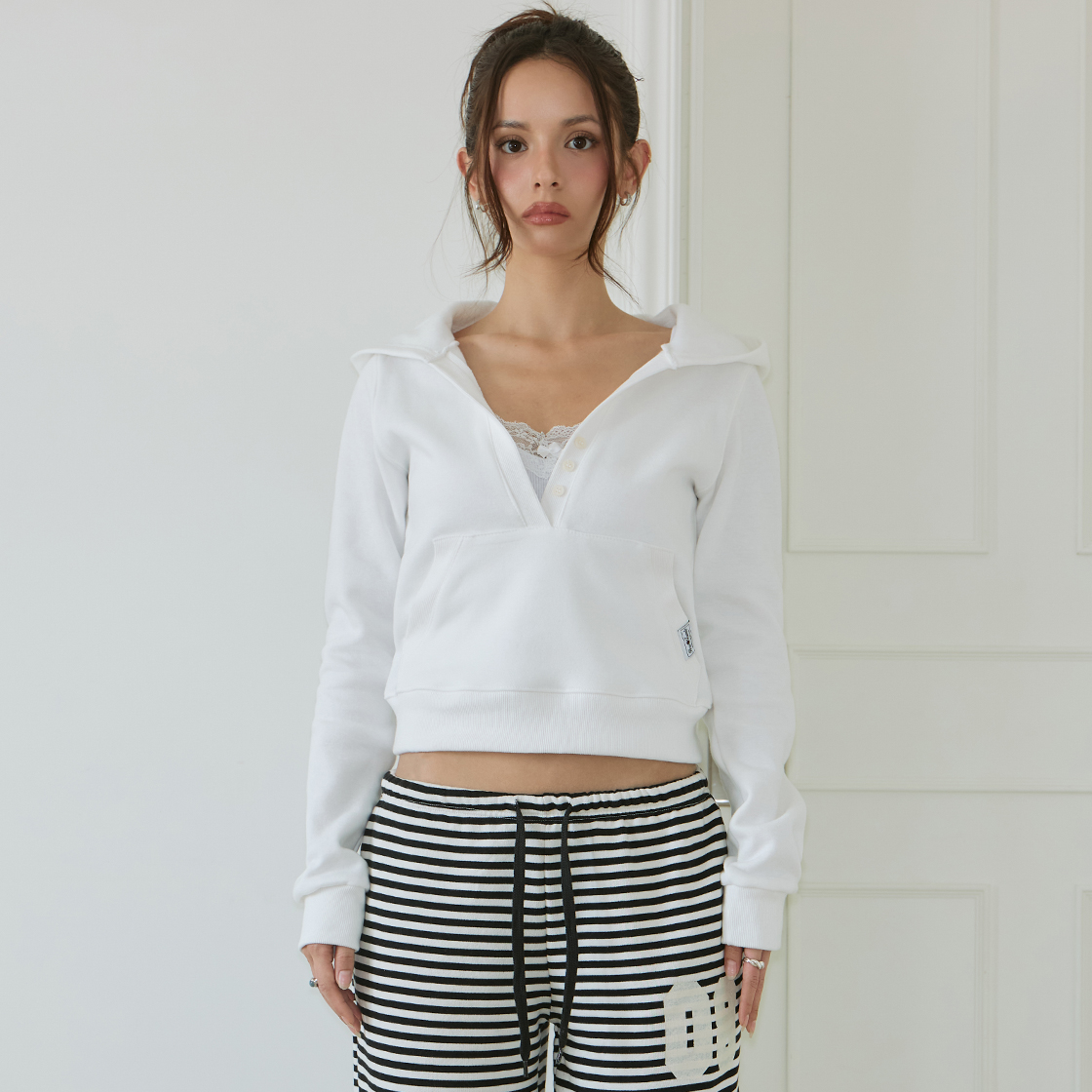 로제프란츠 딥 브이넥 버튼 후디 [아이보리](Rosefrantz Deep V-Neck Button Hoodie [Ivory]) - 2