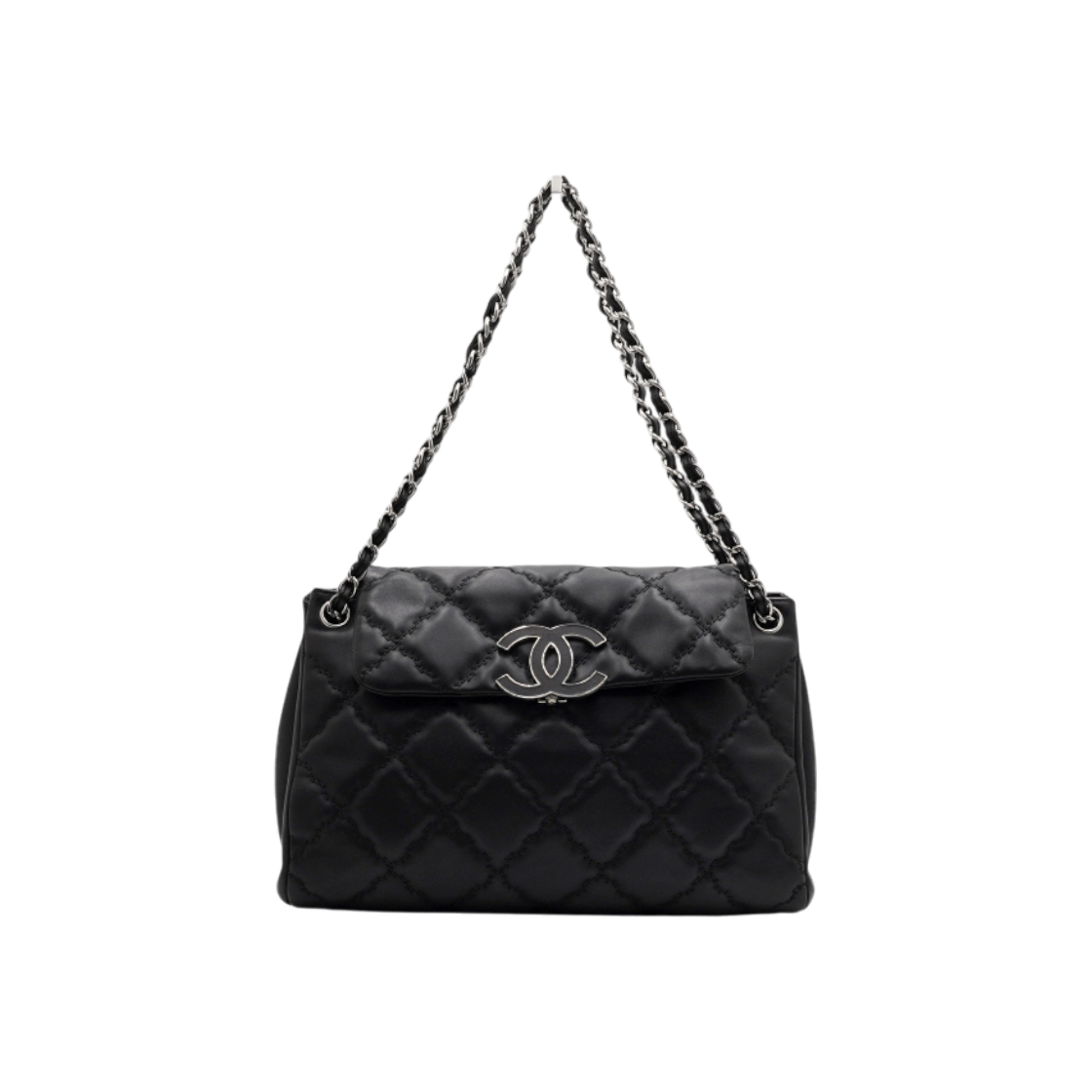 ITNNGVDFE64W Chanel Black Leather Hampton CC Logo Accordion Flap Shoulder Bag