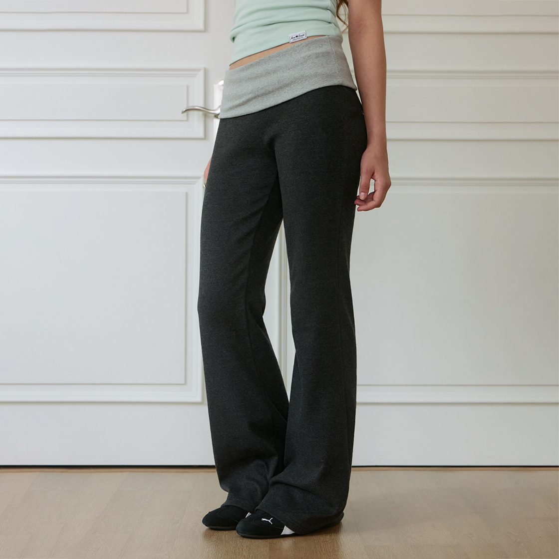 로제프란츠 폴드오버 웨이스트밴드 플레어 팬츠 [차콜](Rosefrantz Fold-Over Waistband Flare Pants [Charcoal]) - 3