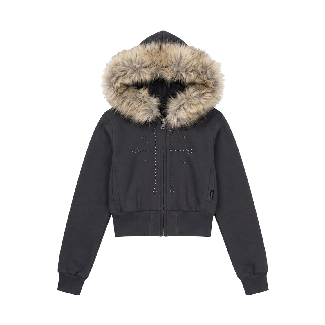 VT26WHZ103DGY VOONT Slim Fit Fur Trimming Hood Zip-Up (DARK GRAY)