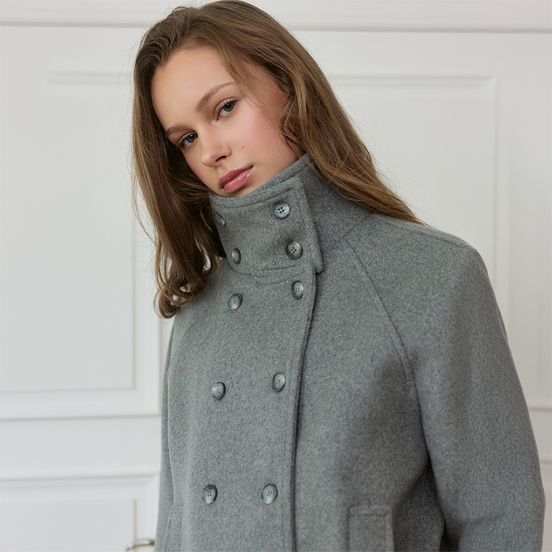 로제프란츠 더블 브레스티드 울 크롭 코트 [그레이](Rosefrantz Double-Breasted Wool Crop Coat [Gray]) - 4