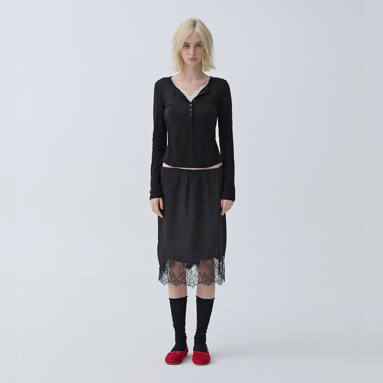 아크무어 새틴 드레이프 스커트 블랙(ARCMOOR Satin Drape Skirt Black) - 2