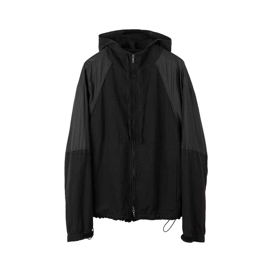 폴리테루 올드 블록 집 파카 블랙 스트라이프 & 글로시 블랙(Polyteru Old Block Zip Parka Black Striped & Glossy Black)