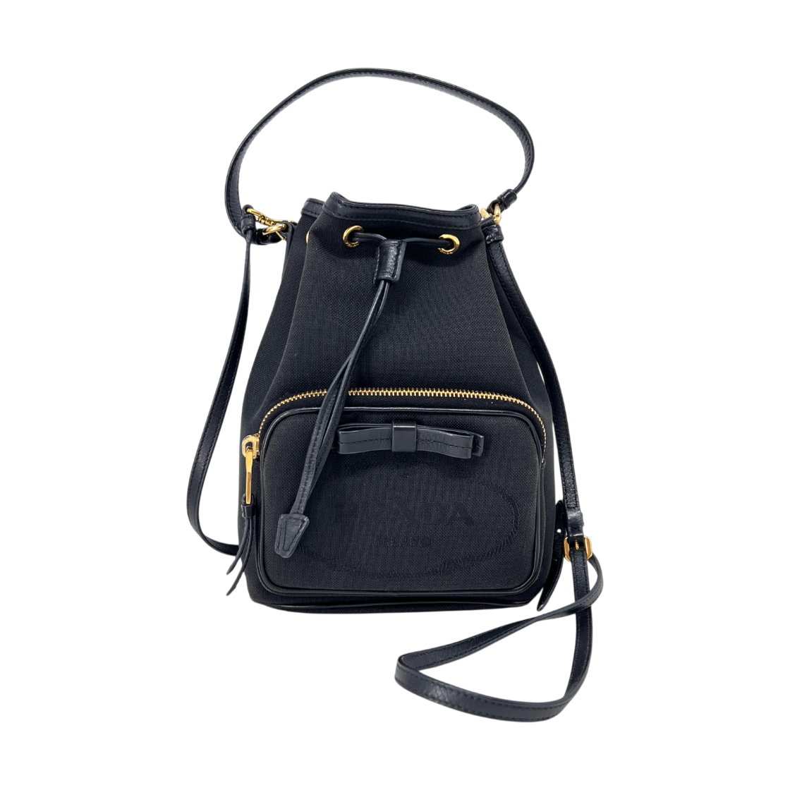 ITM6KOKC4NGH Prada Ribbon Jacquard Bucket Crossbody Bag Black