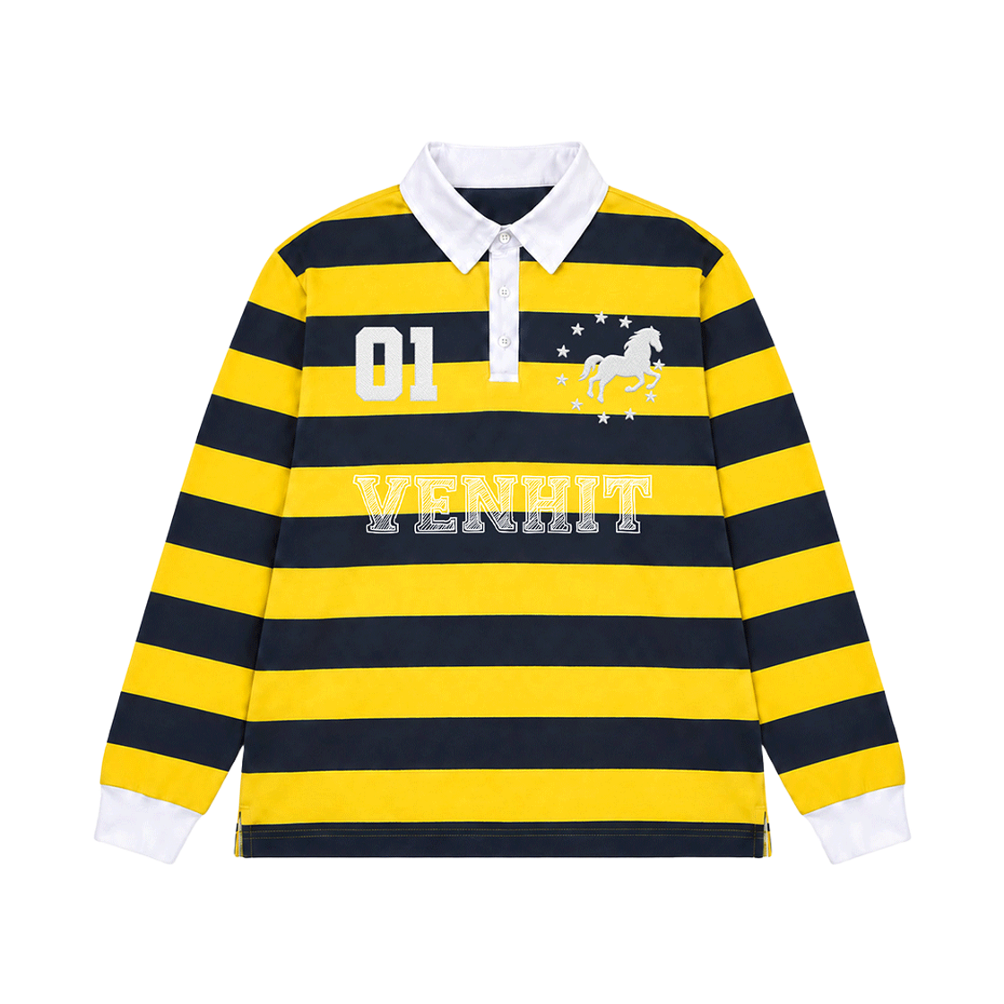 26FV007 VENHIT Pony Striped Collar Long-Sleeve Yellow