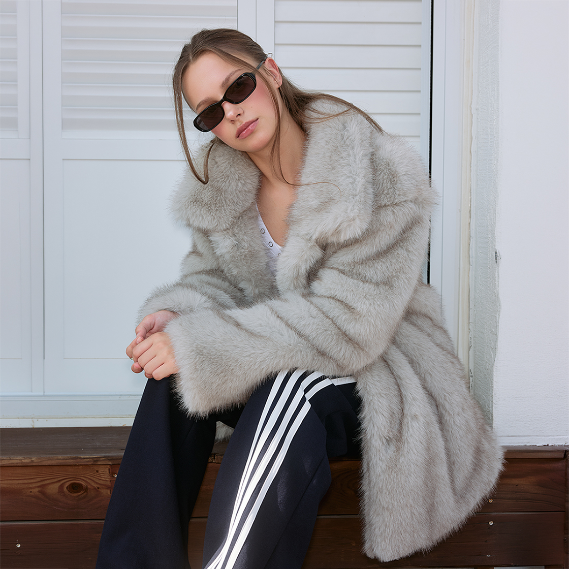 로제프란츠 하이넥 퍼 하프 코트 [그레이](Rosefrantz High-Neck Fur Half Coat [Gray]) - 4