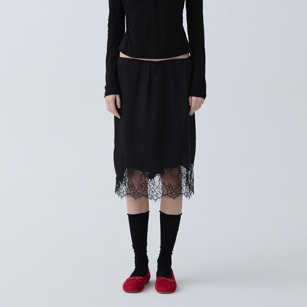 아크무어 새틴 드레이프 스커트 블랙(ARCMOOR Satin Drape Skirt Black) - 4