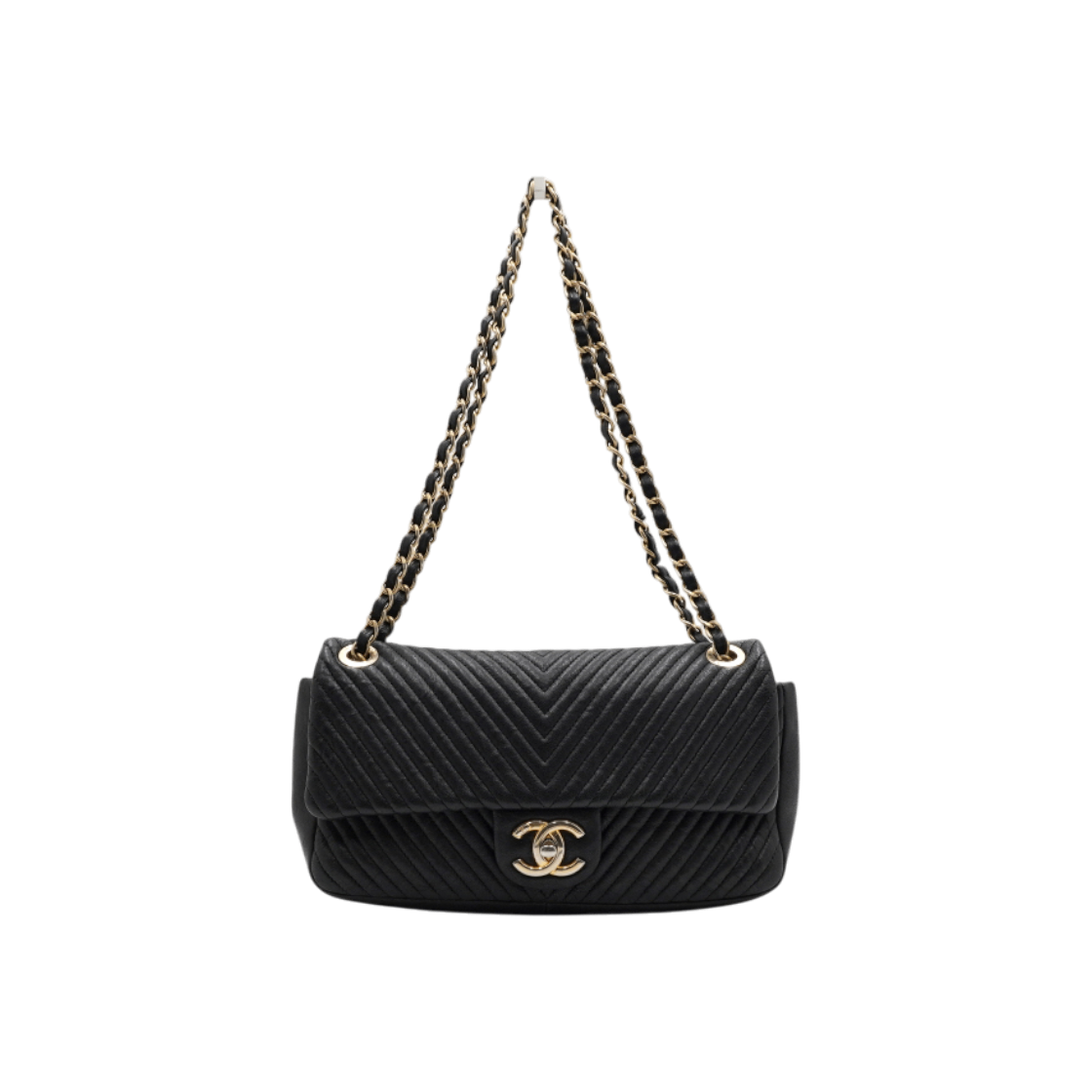 ITCEDTWGO57T Chanel Black Calfskin Chevron Flap Chain Shoulder Bag