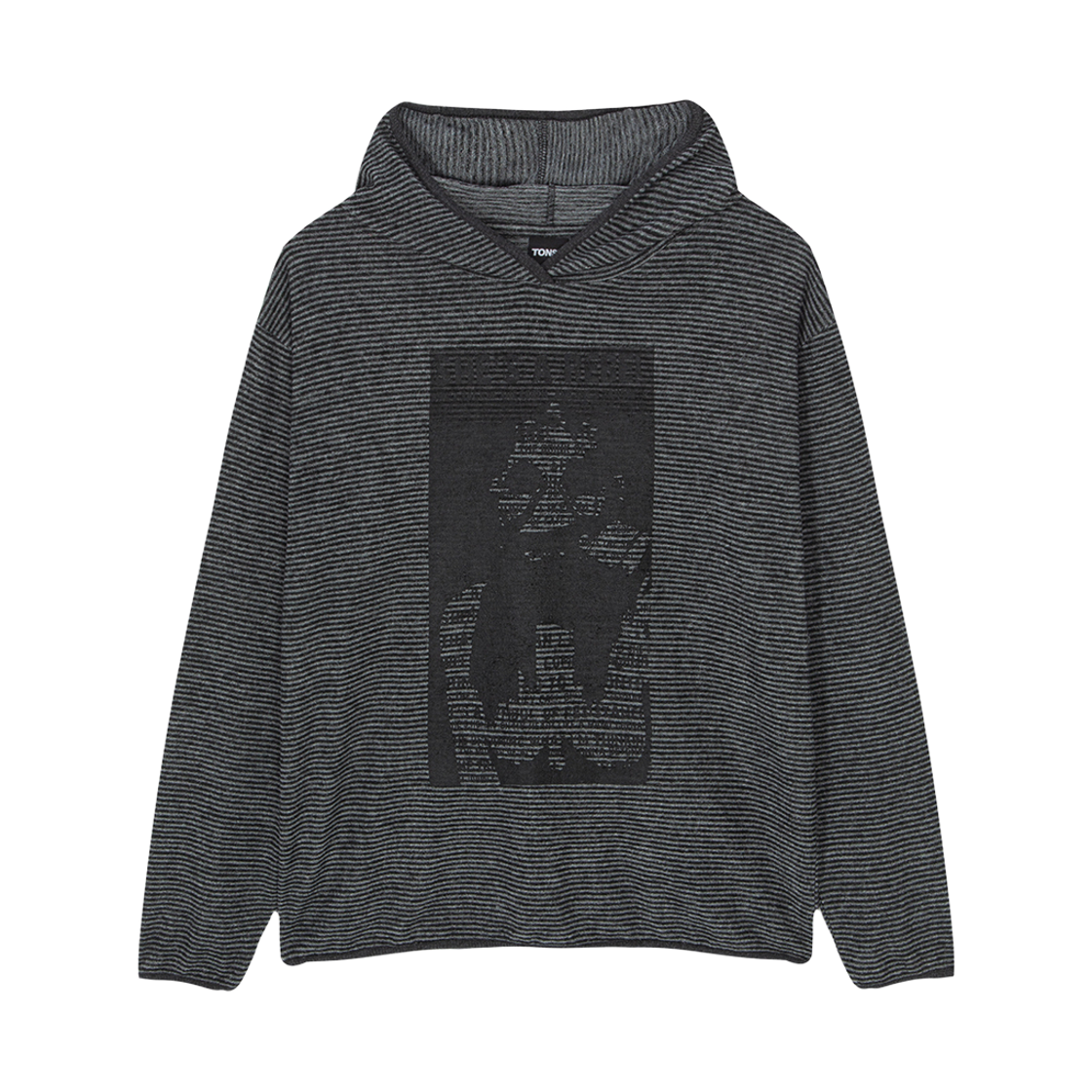 톤슬 그래픽 프린트 스트라이프 후드 티셔츠 그레이(TONSIL Graphic Printed Stripe Hoodie Grey)