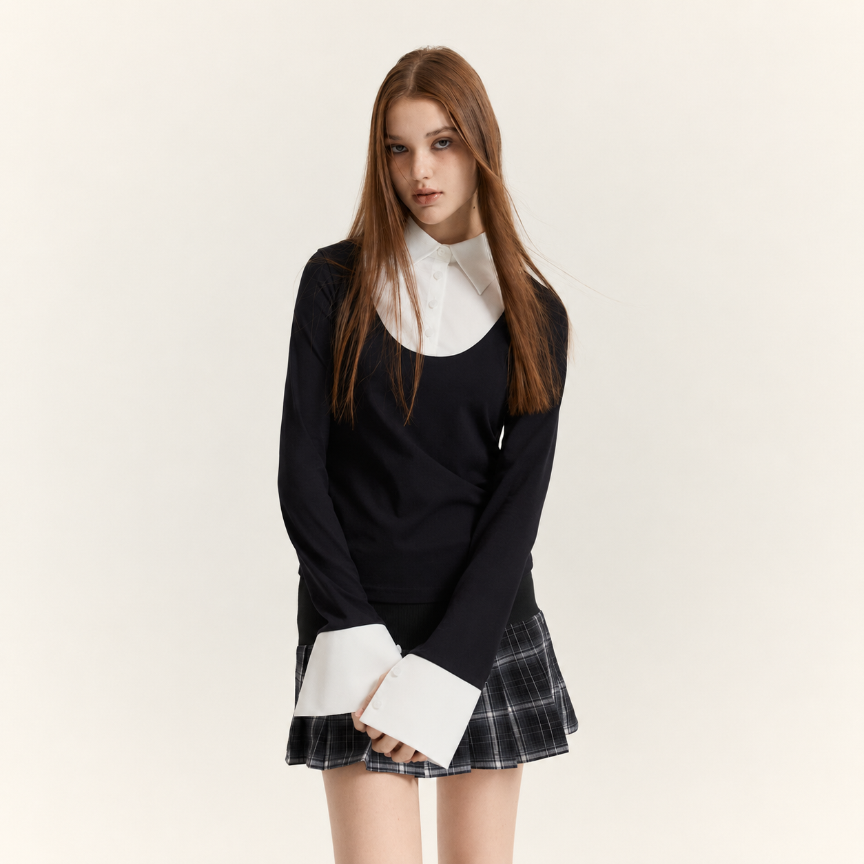 아크메서드 클래식 셔츠 레이어드 탑 (블랙 & 화이트)(ARCMETHOD Classic Shirt-Layered Top (Black + White)) - 3