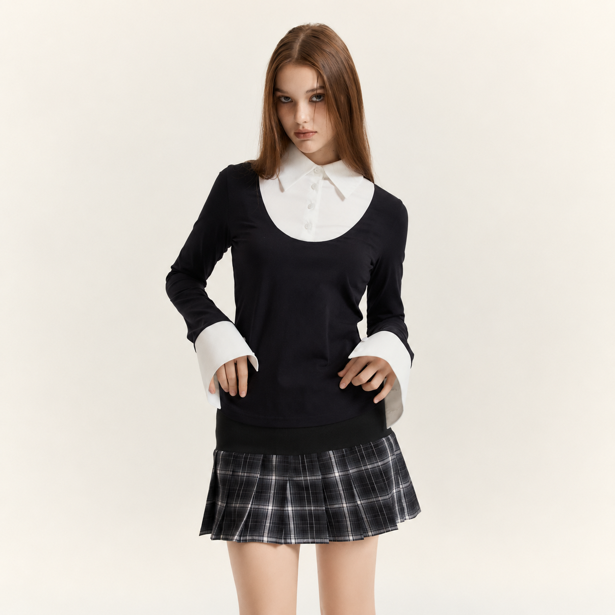 아크메서드 클래식 셔츠 레이어드 탑 (블랙 & 화이트)(ARCMETHOD Classic Shirt-Layered Top (Black + White)) - 2