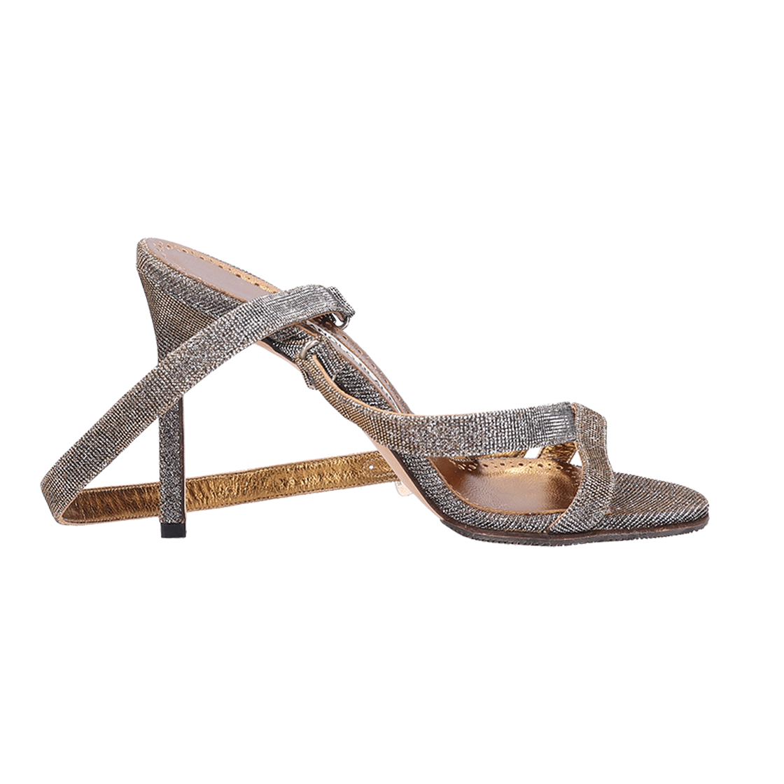 ITKTKPQBUP2A Manolo Blahnik Glitter Sandal Heels Fabric Bronze