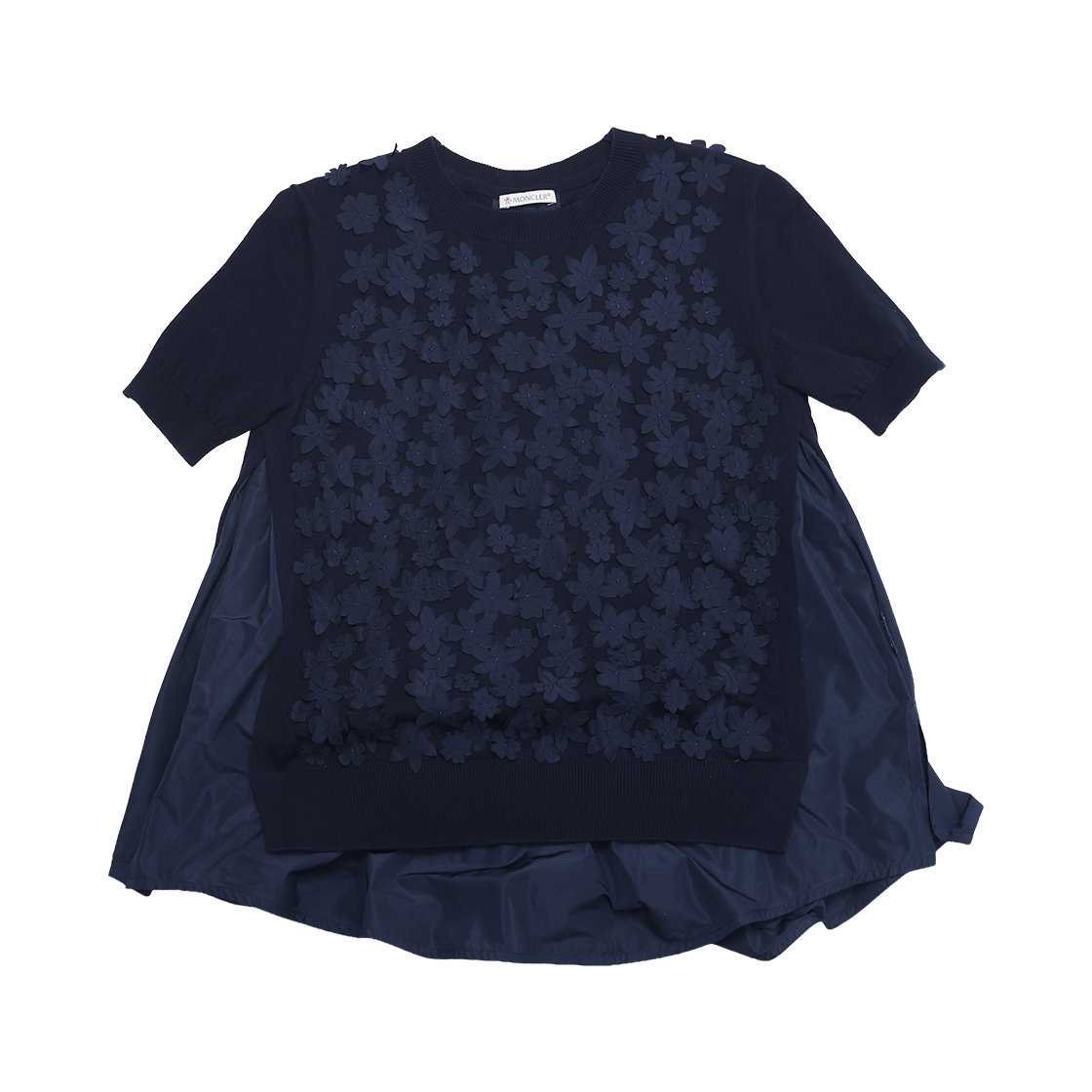 IT95EWF3SRDS Moncler Maglia Tricot Girocollo Flower Layered Short Sleeve Knit Top