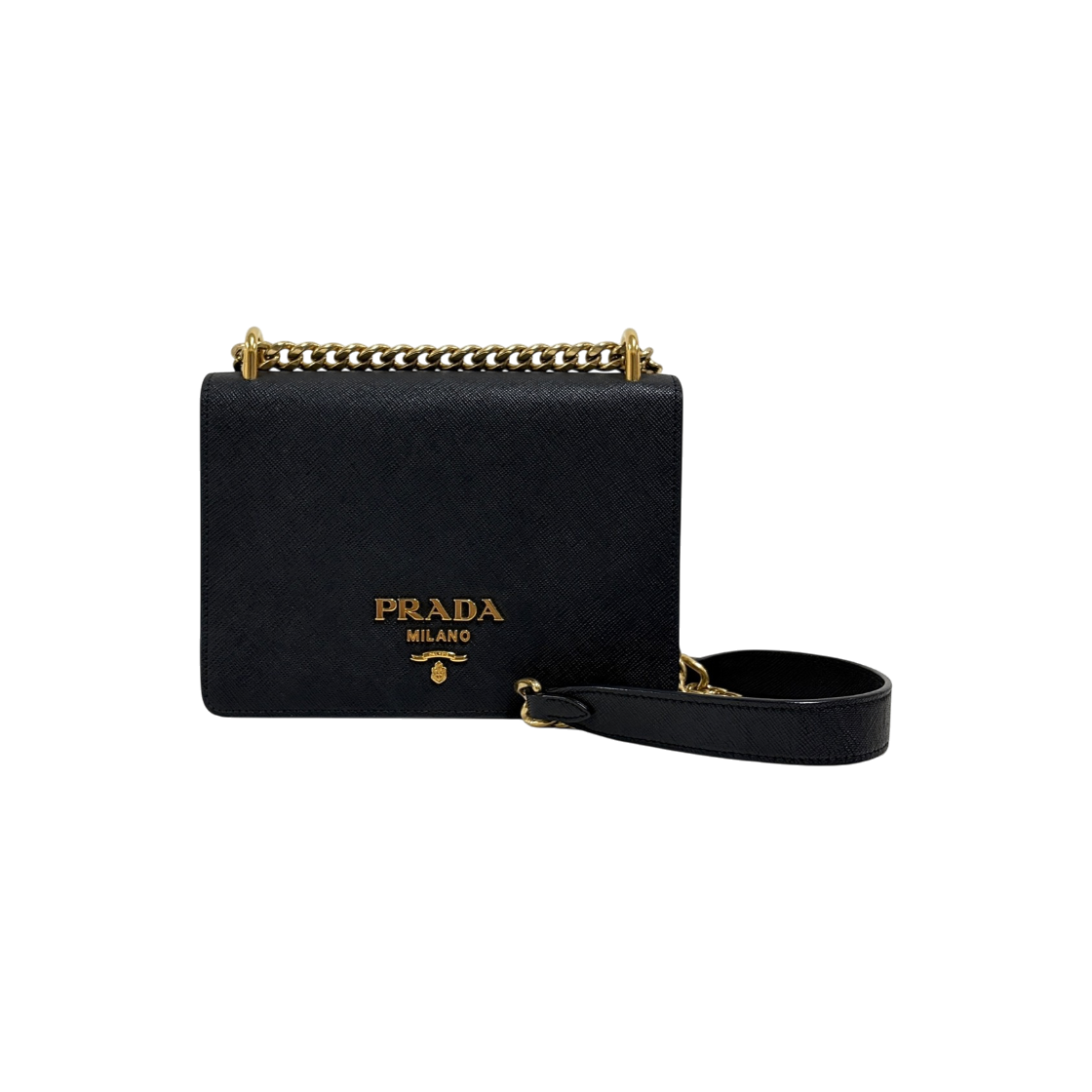 ITFKVS3T43C6 Prada Saffiano Chain Shoulder Bag Black
