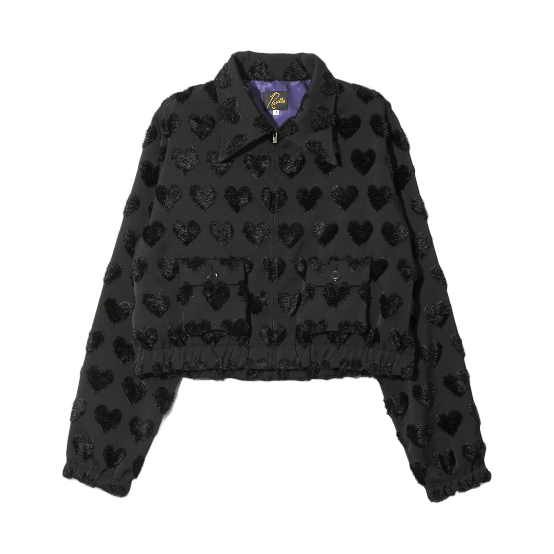 TY335A Needles Long Point Collar Jacket Cut Jaquard Heart Fringe Black