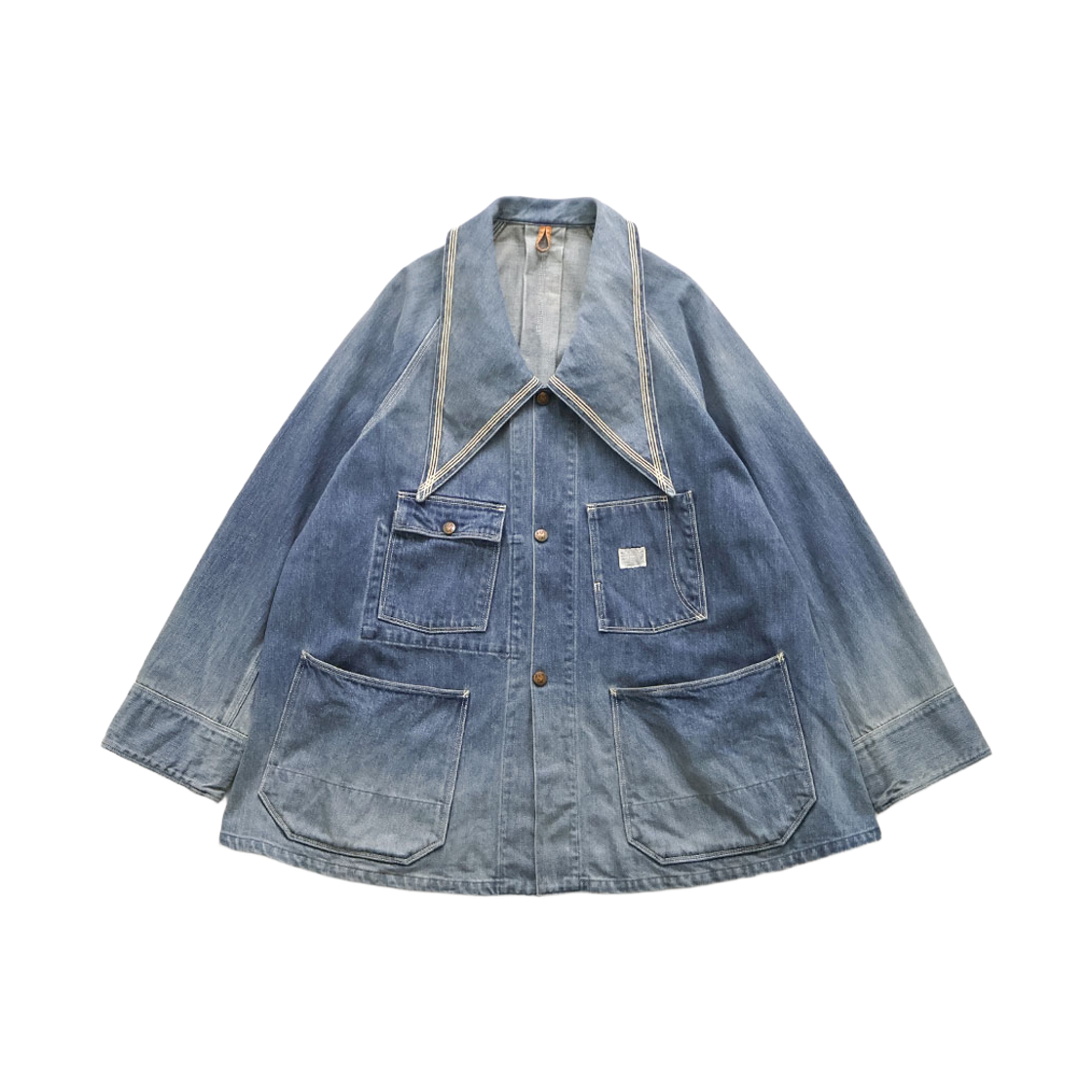 K2603LJ071 (W) Kapital 12 oz. Denim Rangle Collar Bell Coveralls Distressed Processing