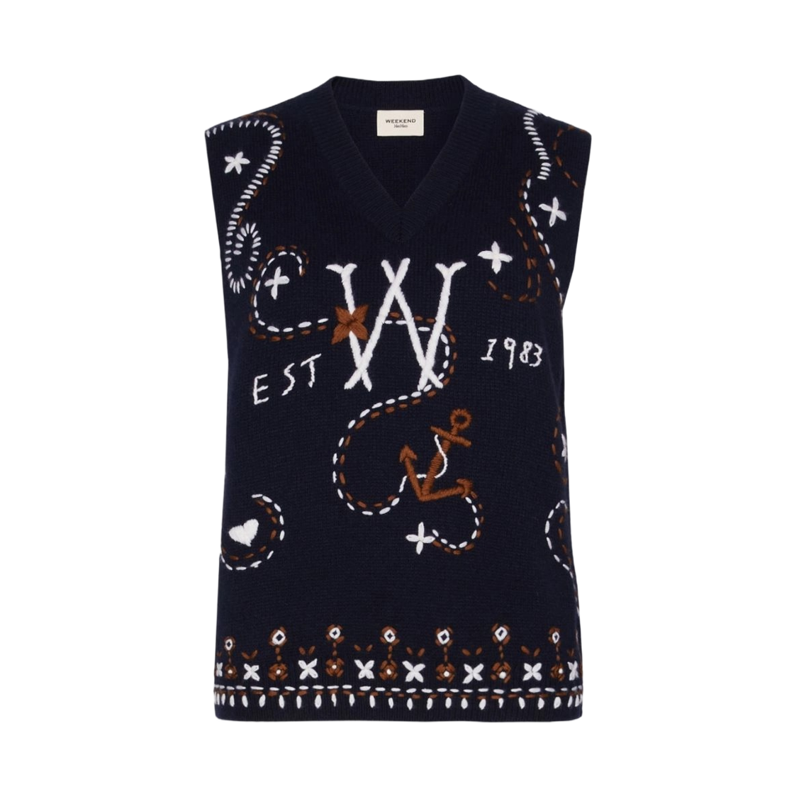 CACAO-002 (W) Weekend Max Mara Cacao Virgin Wool Knit Vest Ultramarine