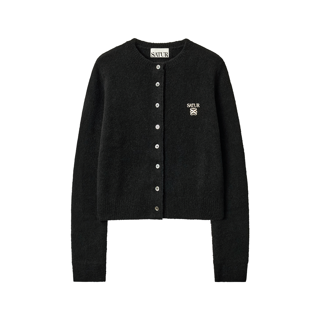 SA254WKC08BLK0 SATUR W Loren Wool Blend Crew Neck Knit Cardigan Black