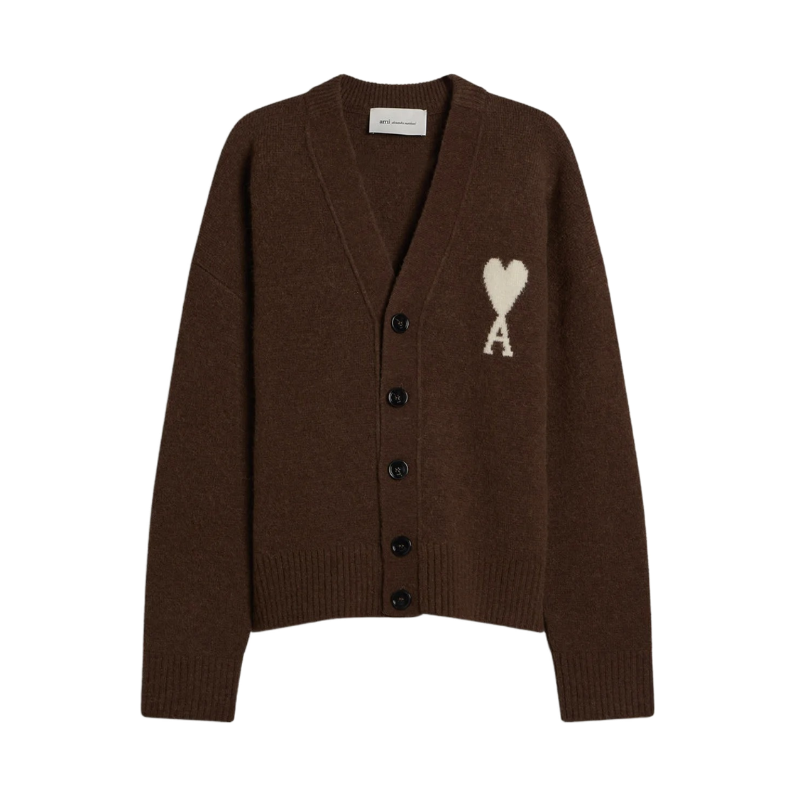 UKC365-KN0135-A362 AMI de Coeur Cardigan in Alpaca Knit Chocolate Brown Ecru