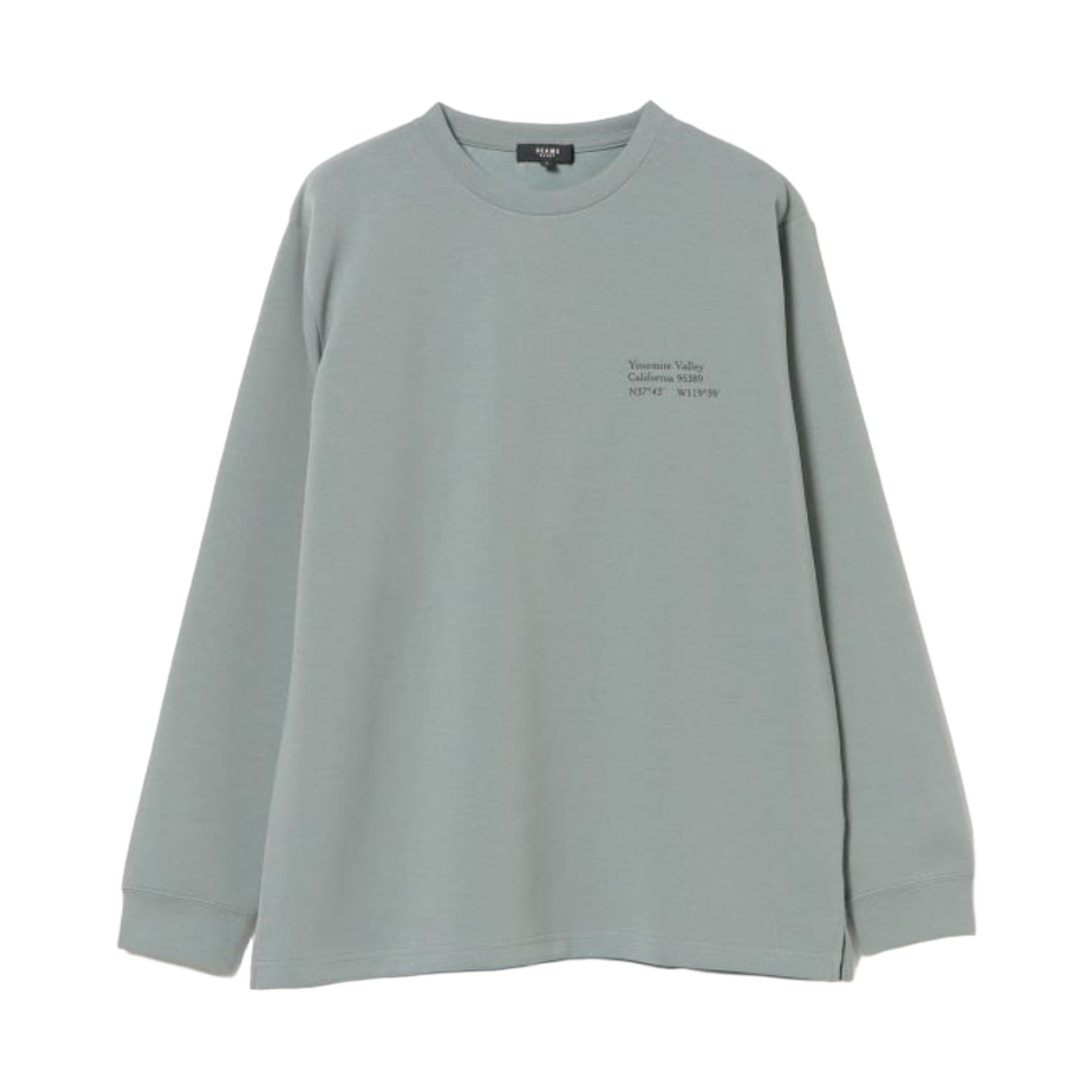 42-14-0072-639 Beams Heart Cardboard Logo Print Long Sleeve Cut and Sew Top Smoke Green
