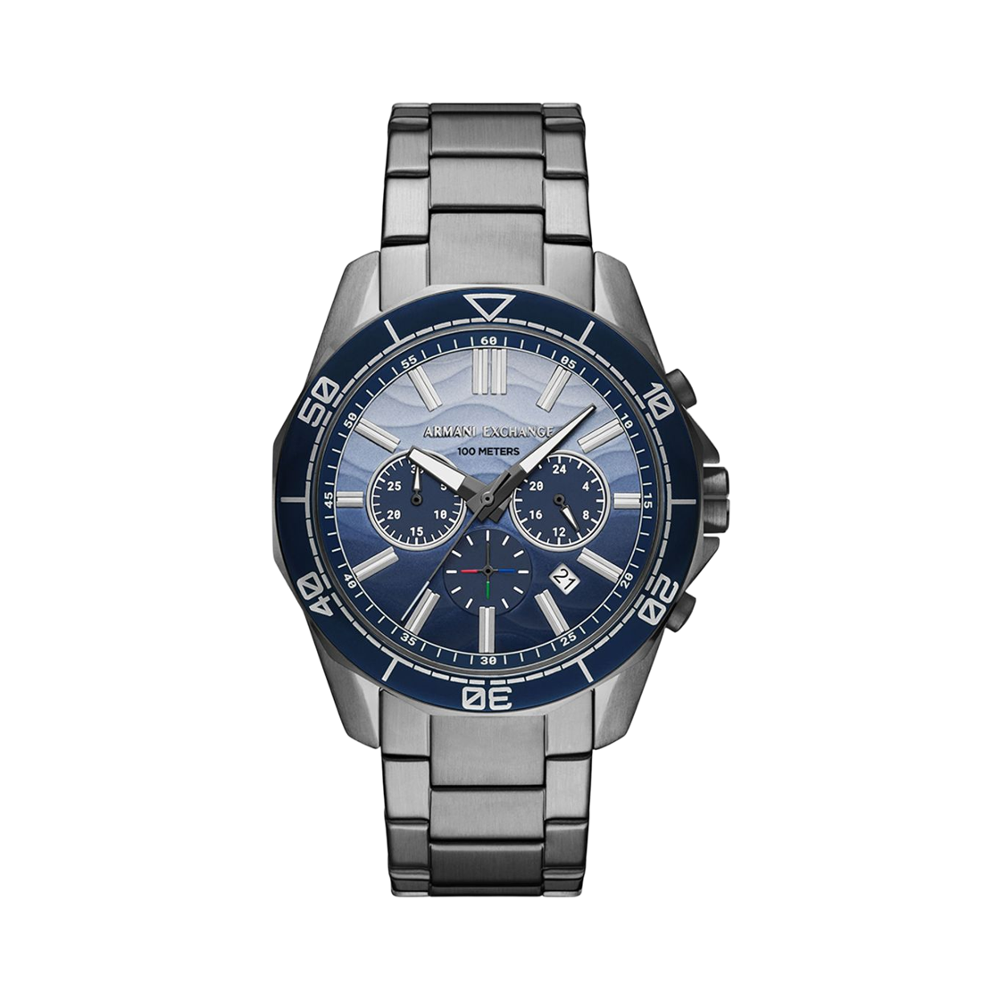 아르마니 익스체인지 스펜서 쿼츠 크로노그래프 44mm 스테인리스 스틸 그레이 블루(Armani Exchange Spencer Quartz Chronograph 44mm Stainless Steel Grey Blue)