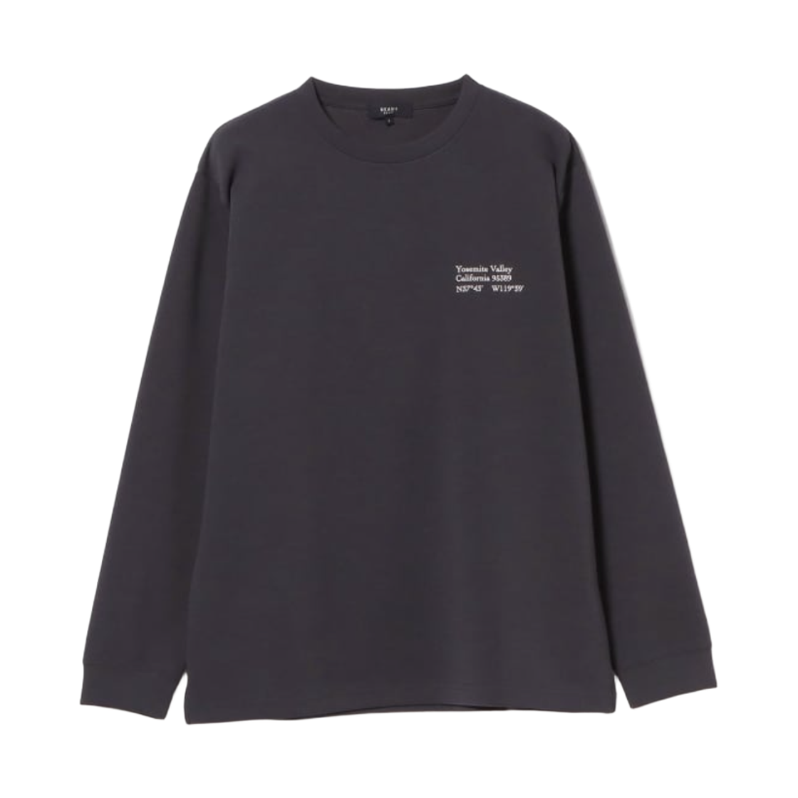 42-14-0072-639 Beams Heart Cardboard Logo Print Long Sleeve Cut and Sew Top Charcoal Grey