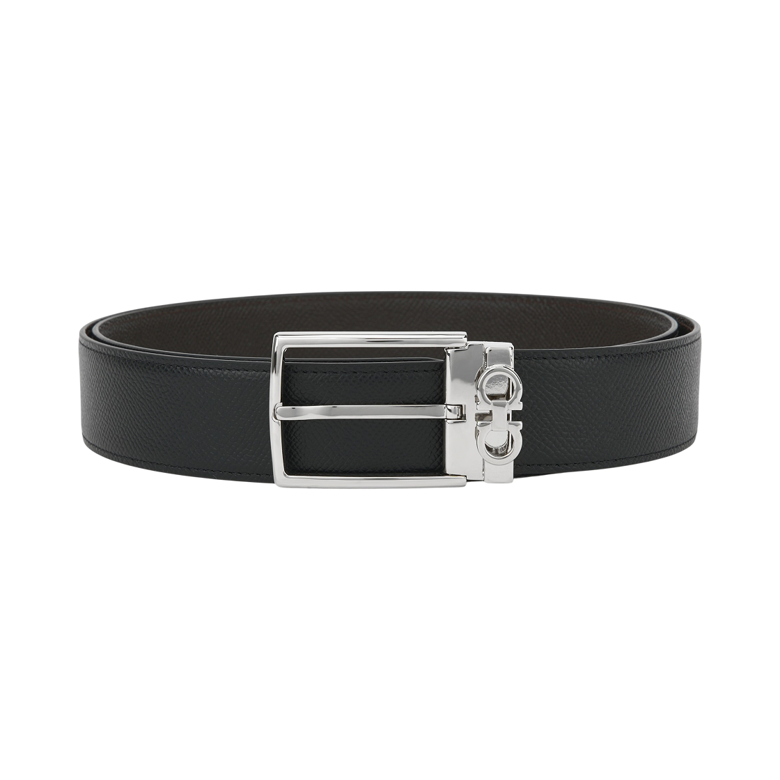 67A037-708206 Ferragamo Reversible Adjustable Gancini Belt Black Dark Brown