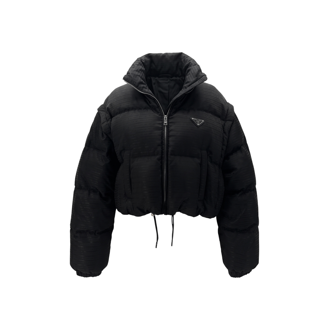 ITNH8WCNEVKG Prada Jacquard Convertible Cropped Women Short Puffer Jacket