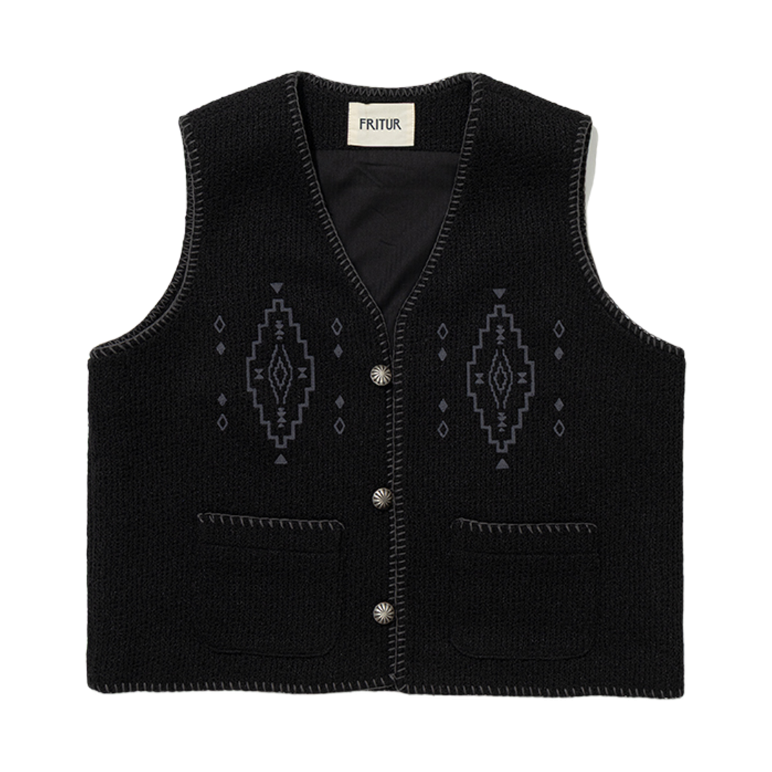 F262VE01 FRITUR Aztec Embroidered Vest Black_F262VE01