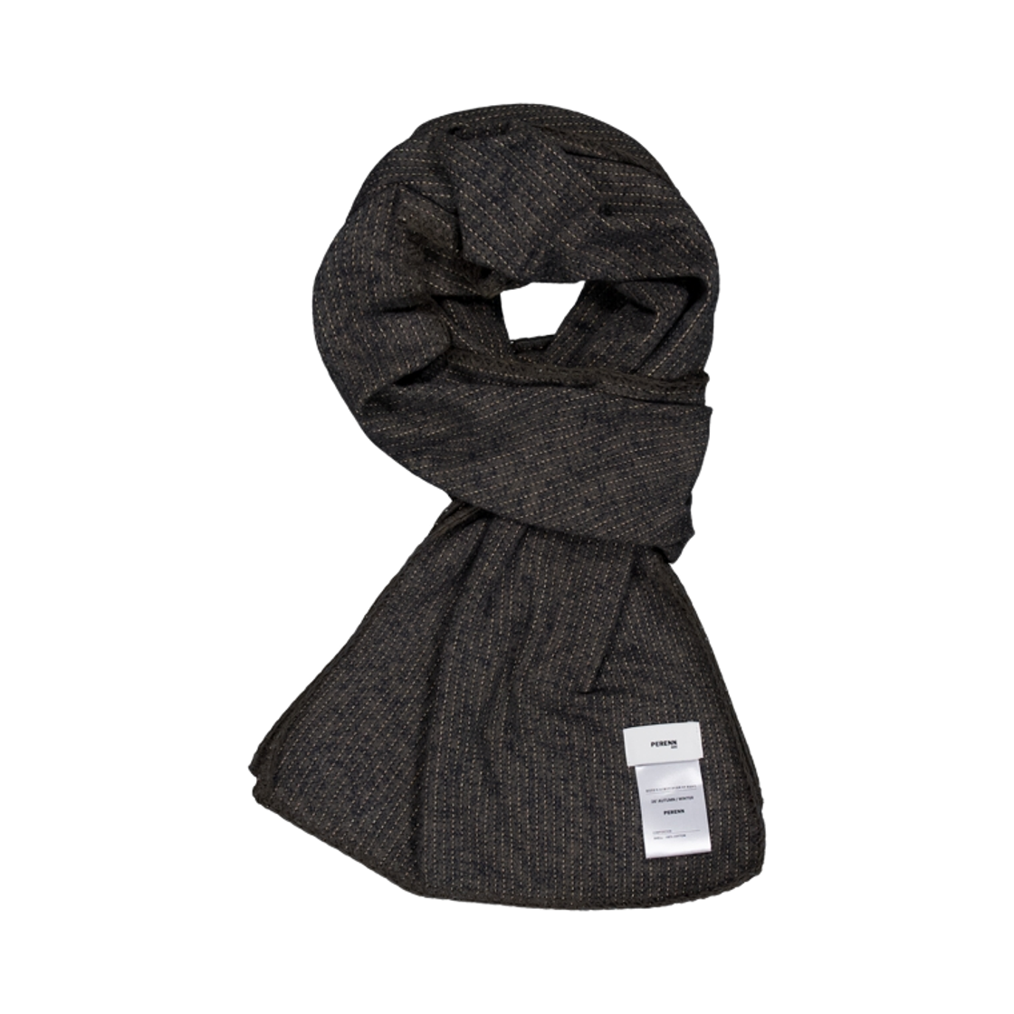 26AW PRNA_001_OB PERENN Cotton Flannel Scarf Olive Brown (stripe)