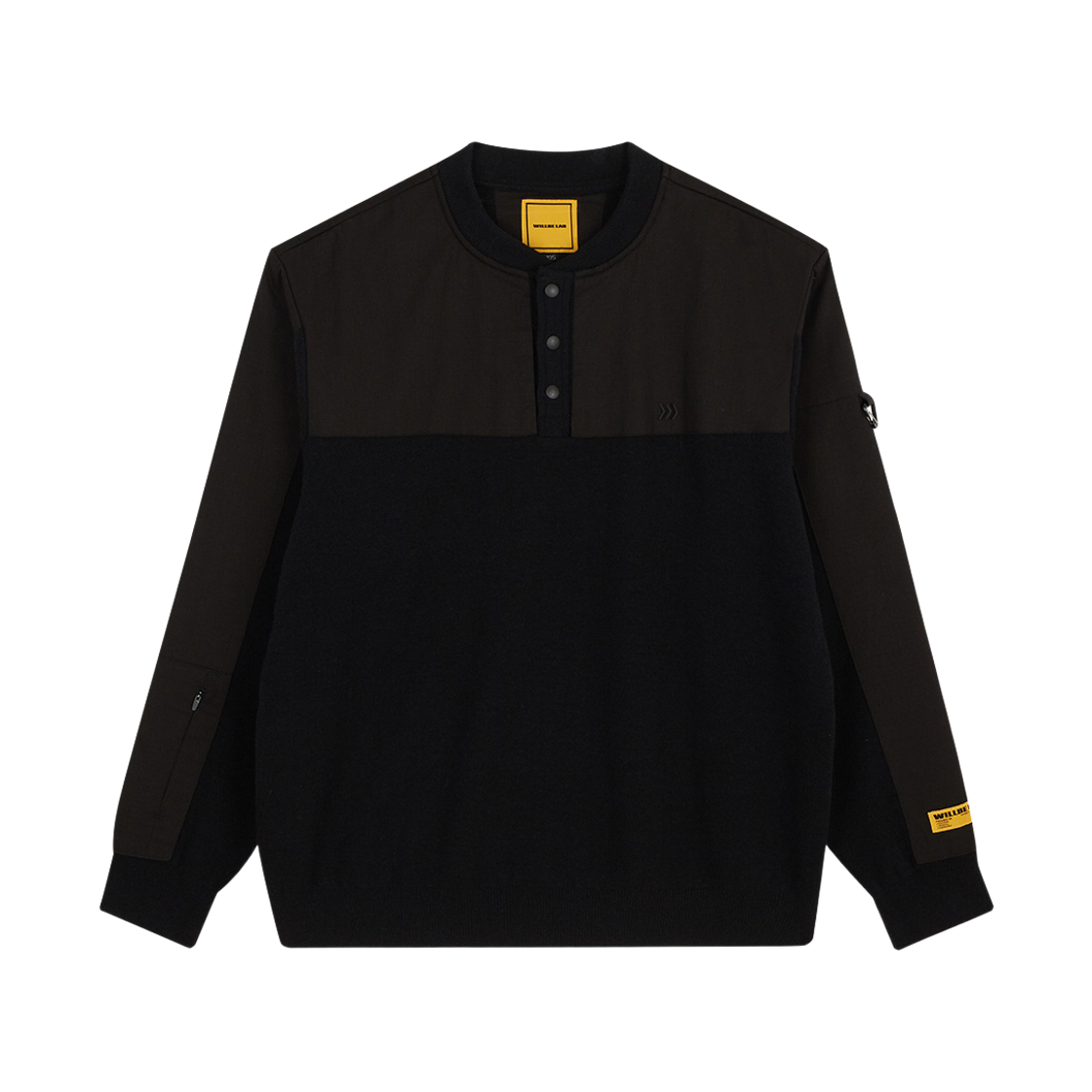 윌비랩 배색 헨리넥 긴팔 니트 블랙(WILLBE LAB Color-Block Henley Neck Long Sleeve Knit Black)
