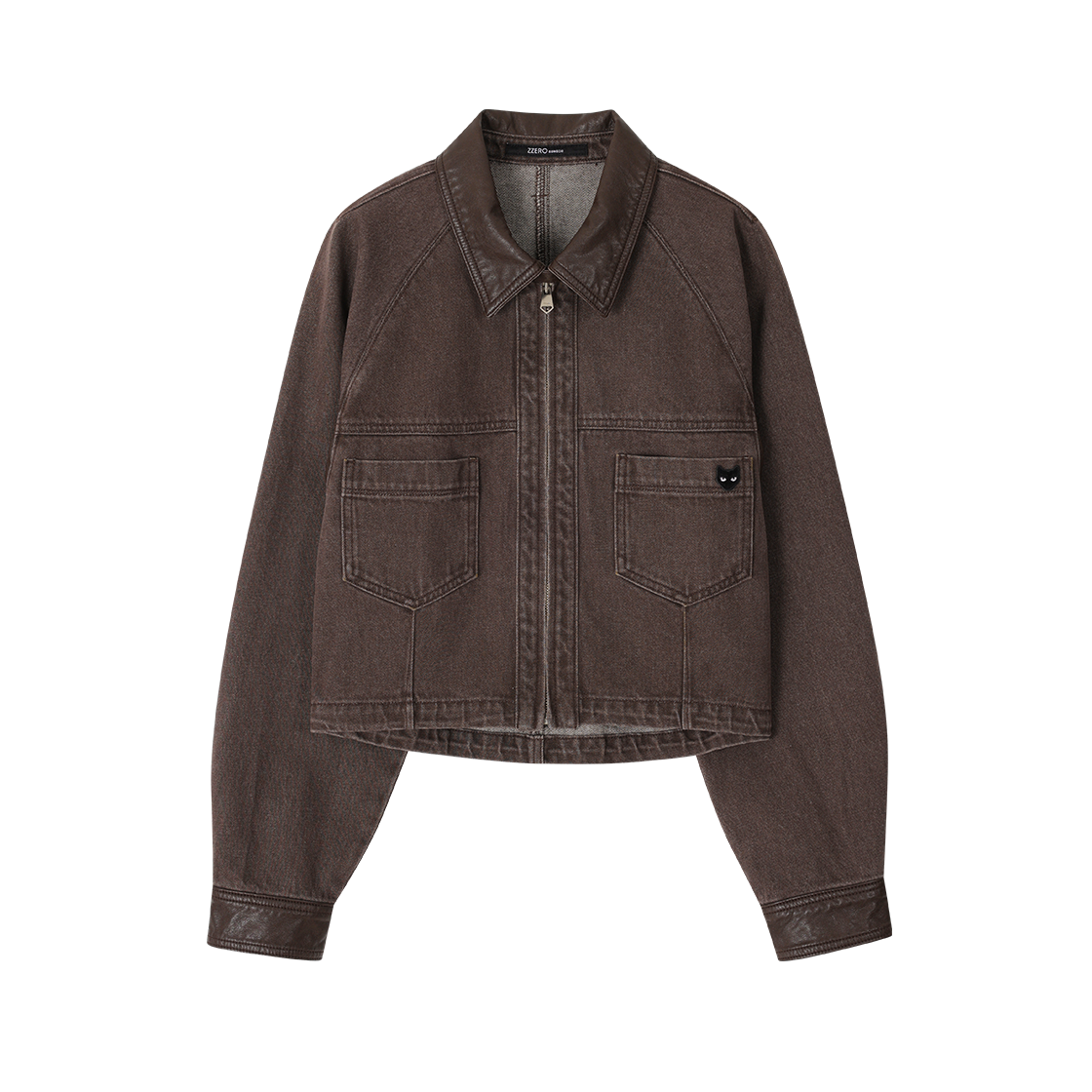 WI5JP809BR SONGZIO WOMAN Crop Denim Zip Up Brown