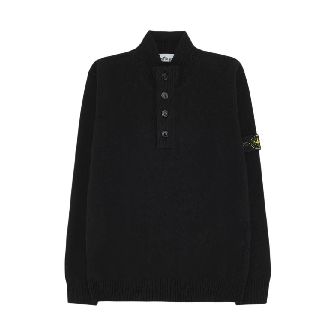 스톤 아일랜드 5100040 버튼 플래킷 램스울 레귤러 핏 하프 집 점퍼 블랙 - 26FW(Stone Island 5100040 Lambswool Regular Fit Half Zip Jumper with Button Placket Black - 26FW)