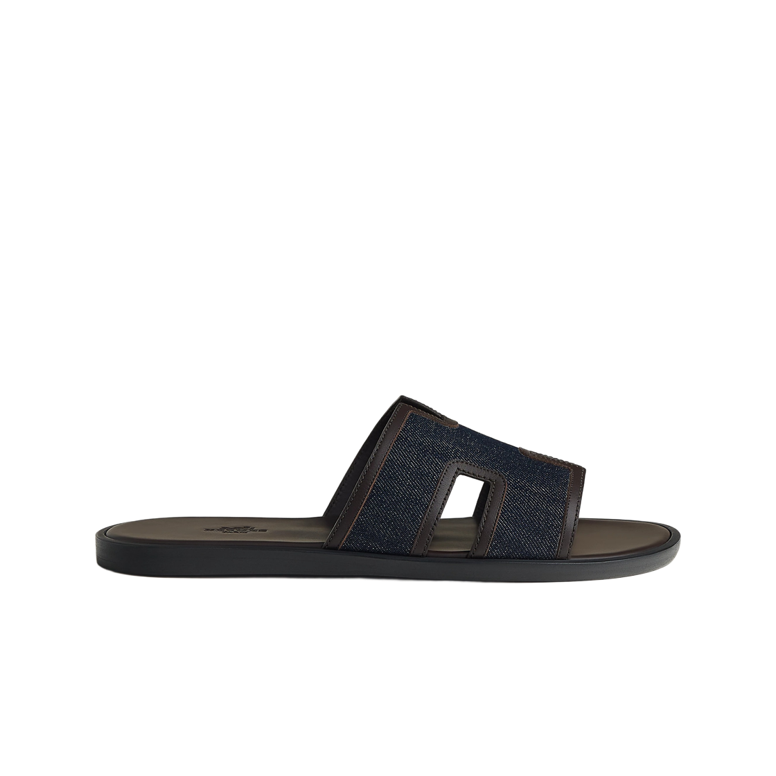 H232814ZH48 Hermes Izmir Sandal Denim Calfskin & Bleu Brut Marron Ebene