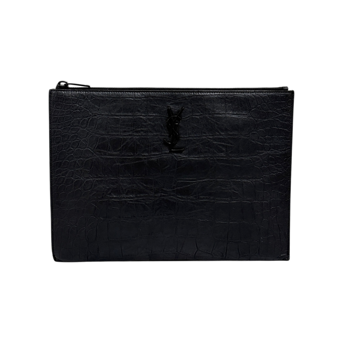 ITNHTOHQOUT7 Saint Laurent Monogram Leather Clutch Bag Black