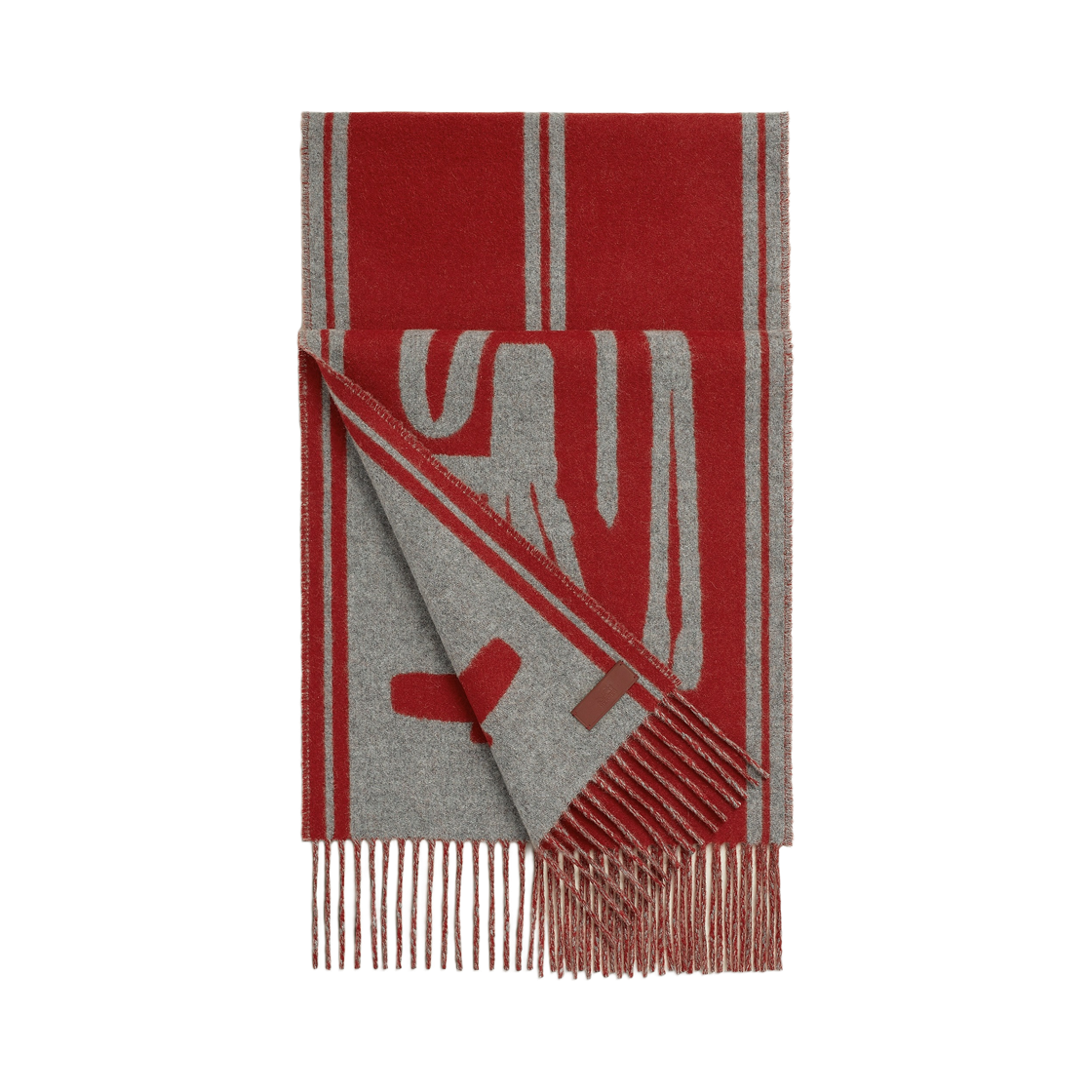 H254039S03 (W) Hermes Petite Casaque Lettres Equestres Muffler Cashmere & Gris Chine Rubis