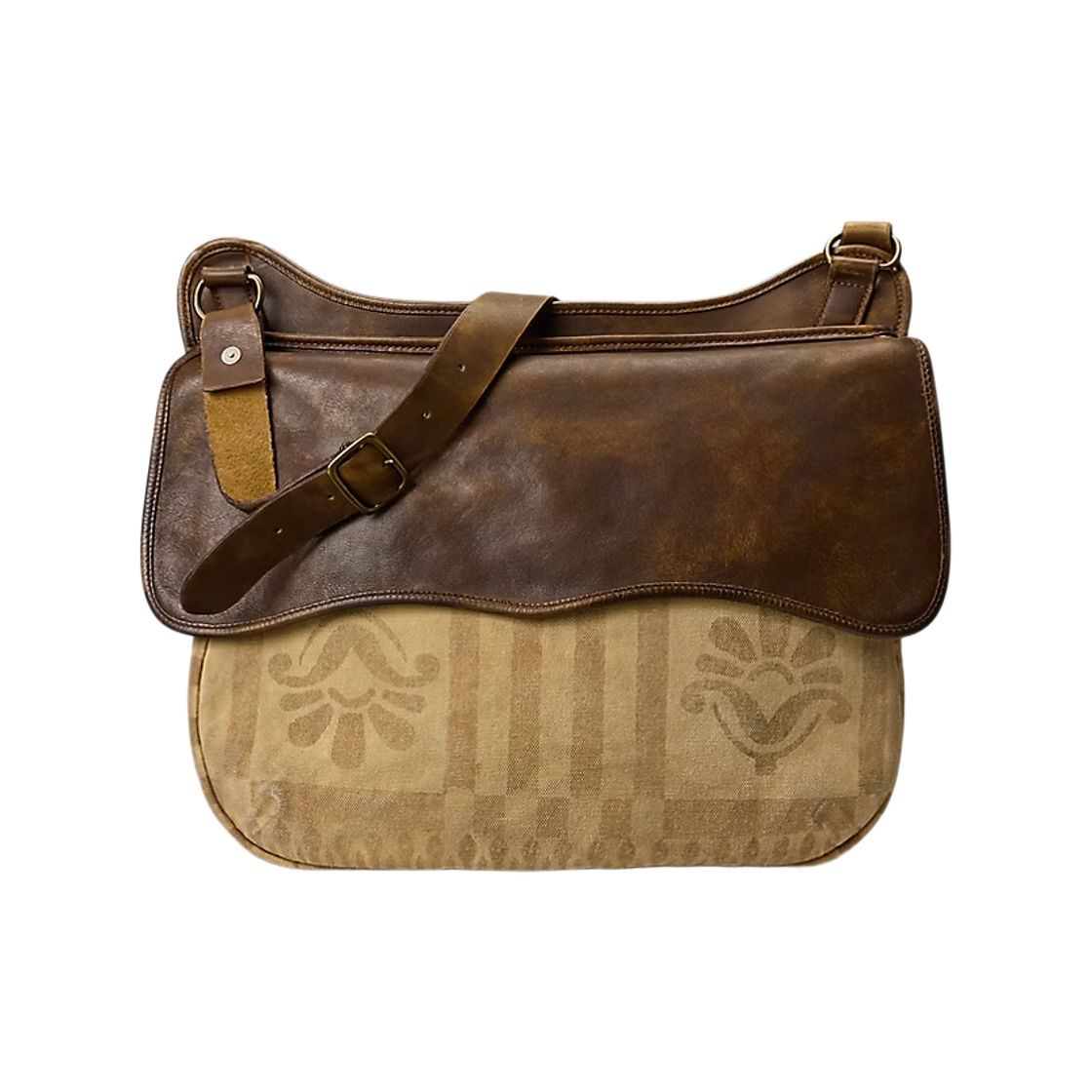 더블알엘 캔버스 패널 레더 사첼 브라운 탄(Double RL Canvas Paneled Leather Satchel Brown Tan) - 1