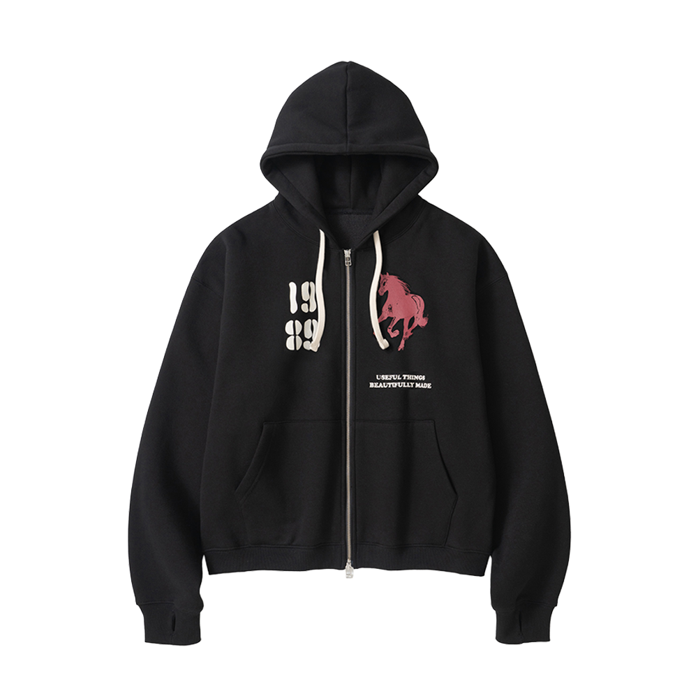 니티드 1989 홀스 후드 집업 블랙(Knitted 1989 Horese Hooded Zip-Up Black) - 1
