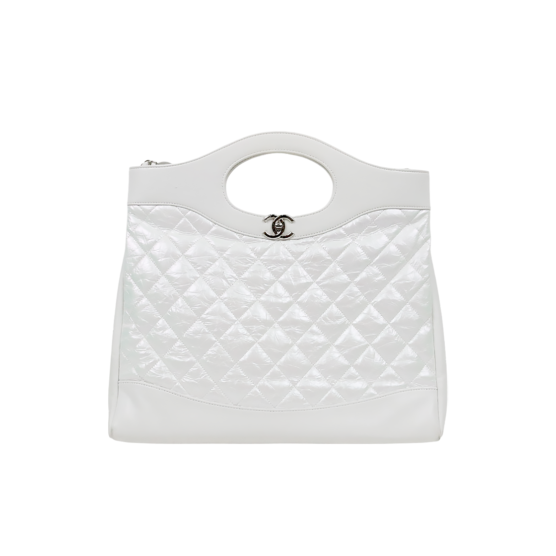 ITRAUWBT2I79 Chanel Large White Metallic Leather 31 Shoulder Bag