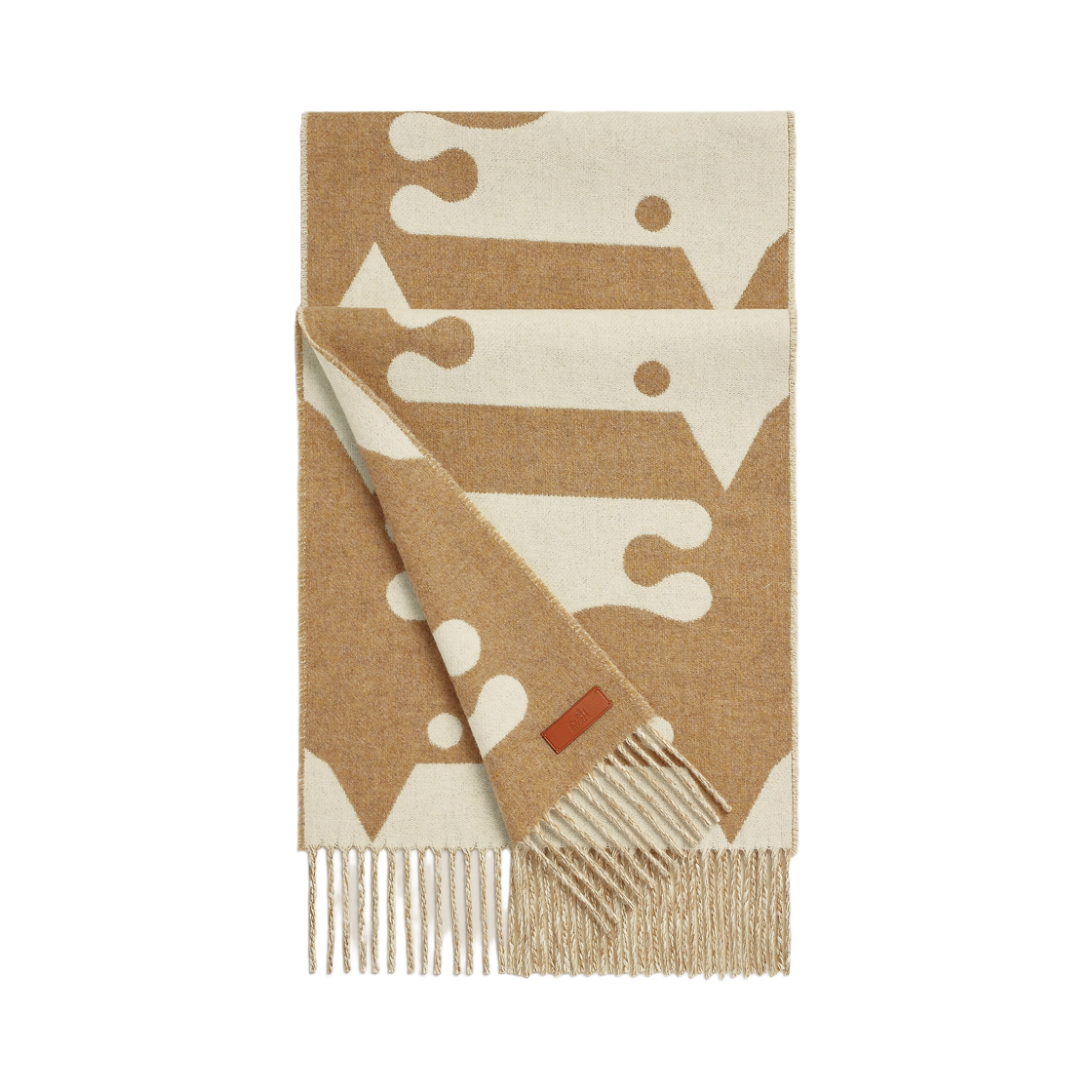 H259171S01 (W) Hermes Petite Casaque Parthenon Muffler Cashmere & Ivoire Camel Chine